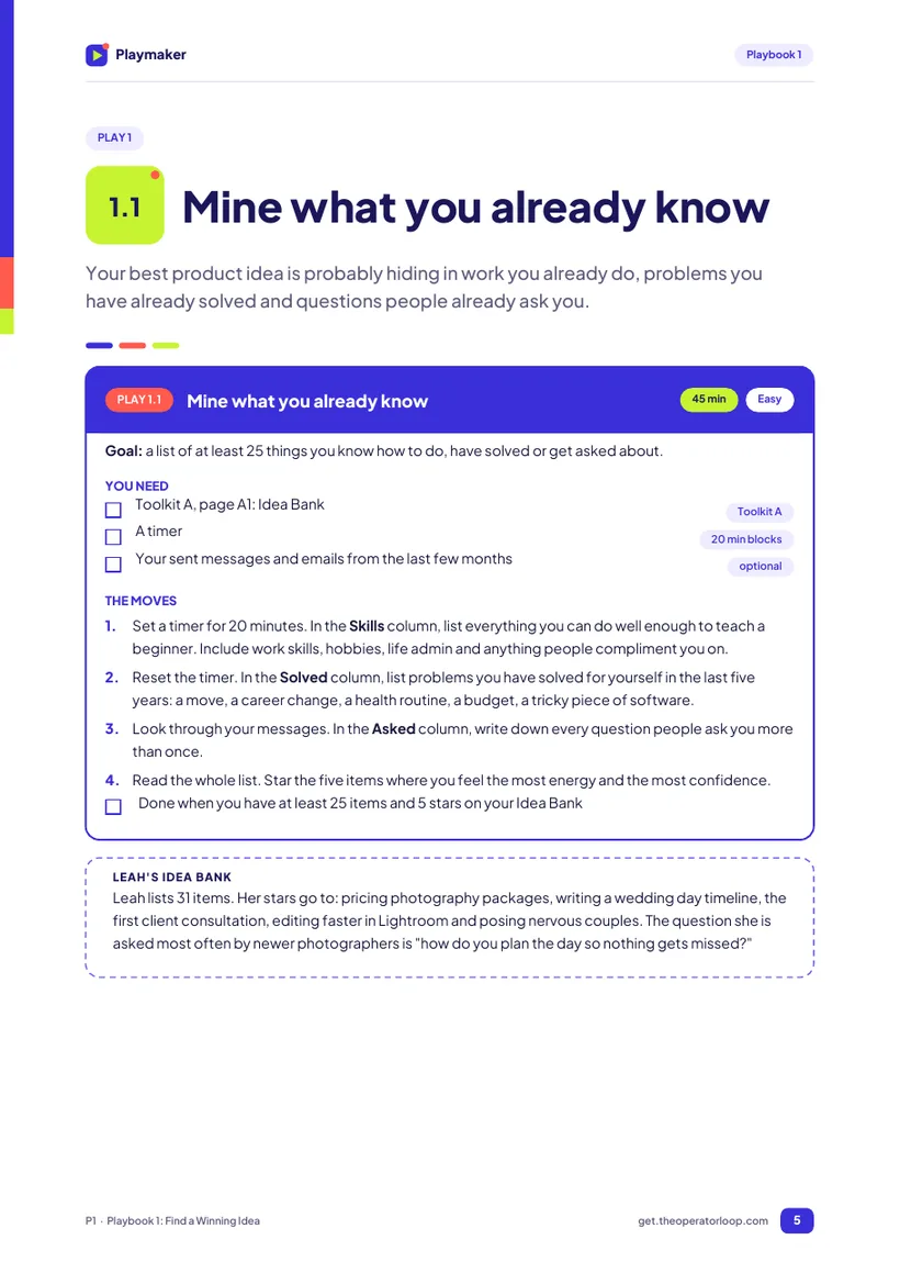 A real page from Playbook 1